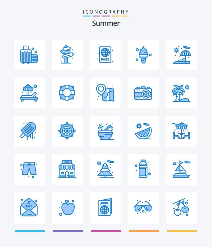 Creative Summer 25 Blue icon pack  Such As ice. cream. street. beach. pool vector