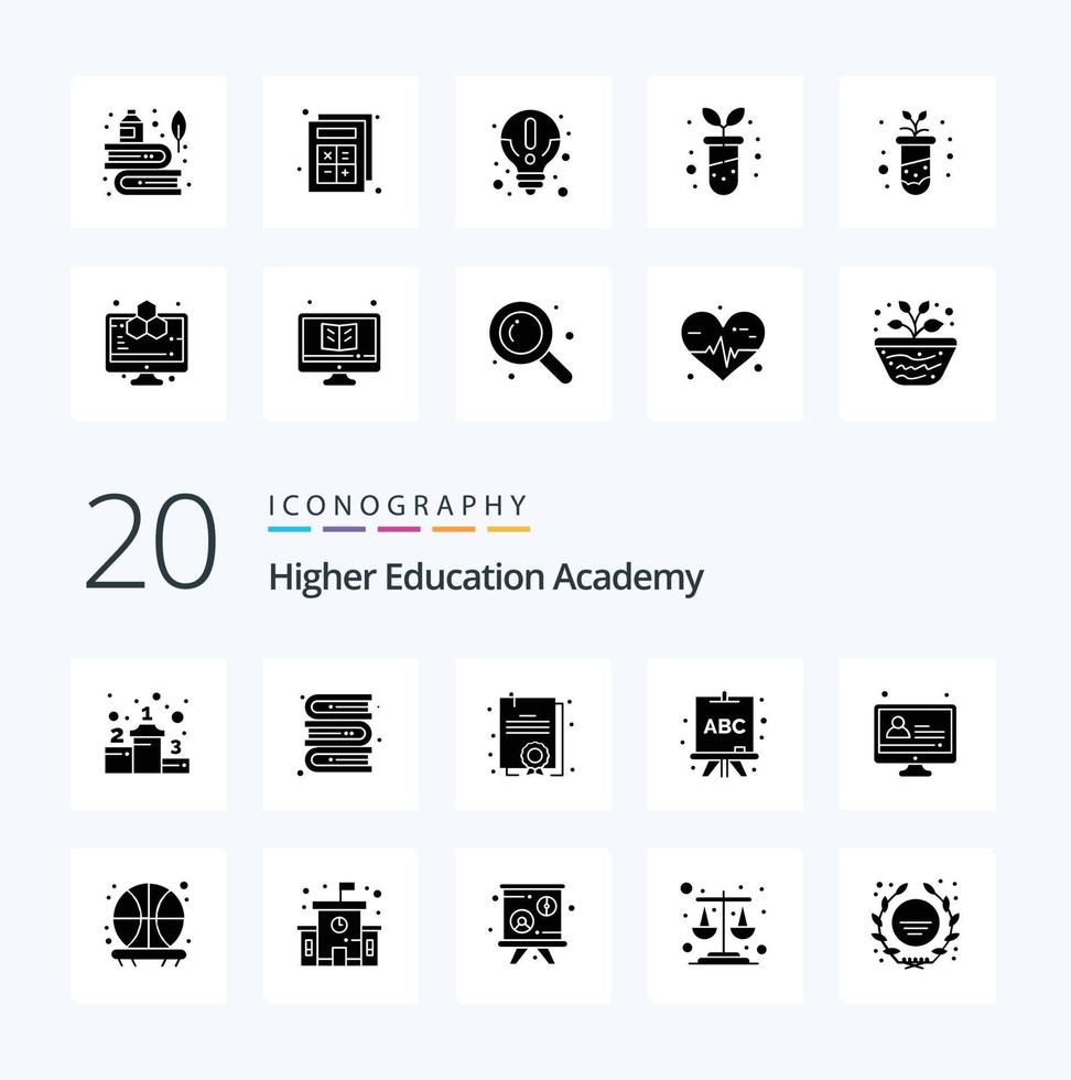 20 Academy Solid Glyph icon Pack like shot backboard diploma lesson e learning vector