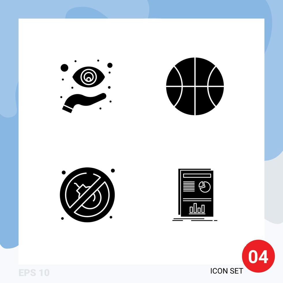 4 Thematic Vector Solid Glyphs and Editable Symbols of eye no view set presentation Editable Vector Design Elements