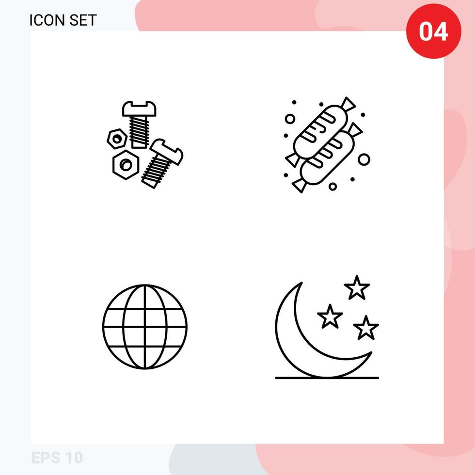 4 Thematic Vector Filledline Flat Colors and Editable Symbols of bolt map tools food half Editable Vector Design Elements