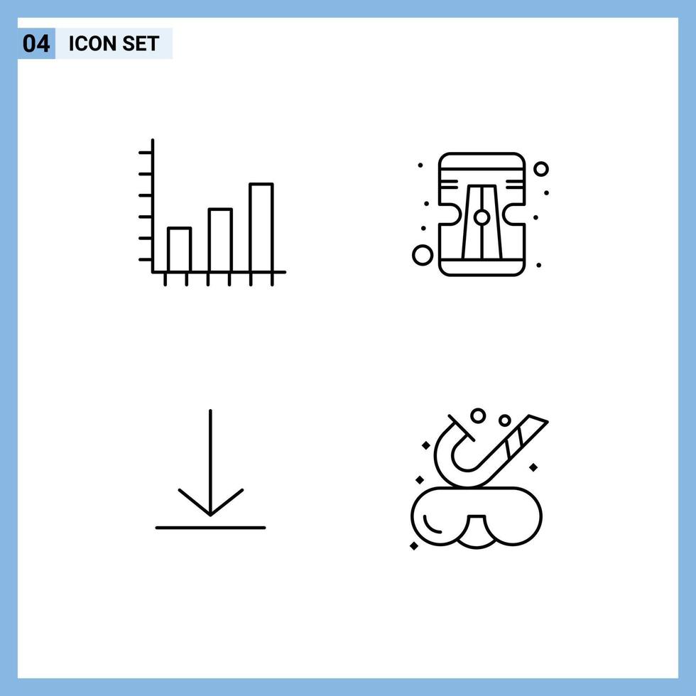 Group of 4 Modern Filledline Flat Colors Set for analysis twitter graph tool goggles Editable Vector Design Elements