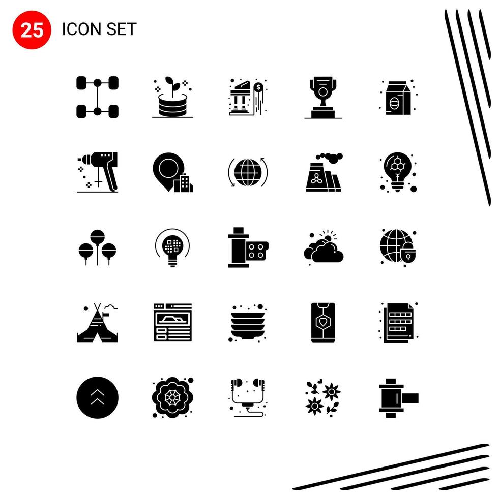 25 Thematic Vector Solid Glyphs and Editable Symbols of construction food money coffee cup Editable Vector Design Elements