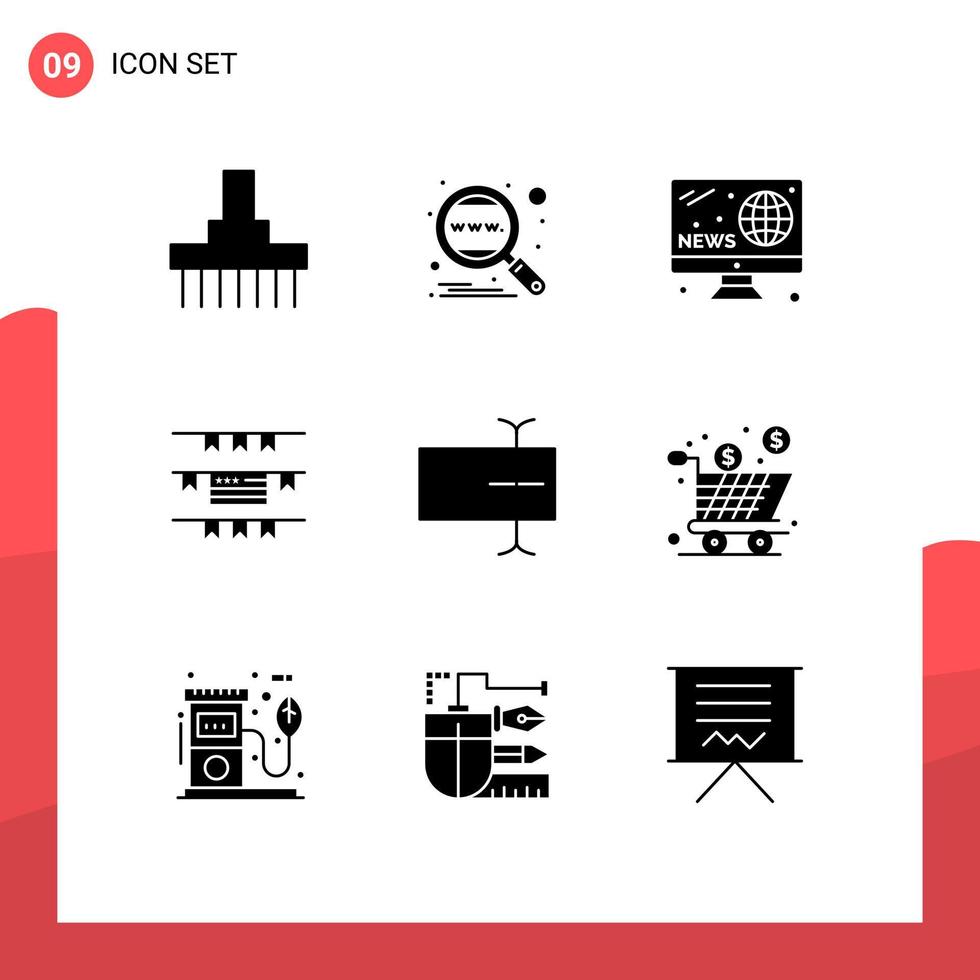 Group of 9 Solid Glyphs Signs and Symbols for cursor party decoration search buntings news Editable Vector Design Elements