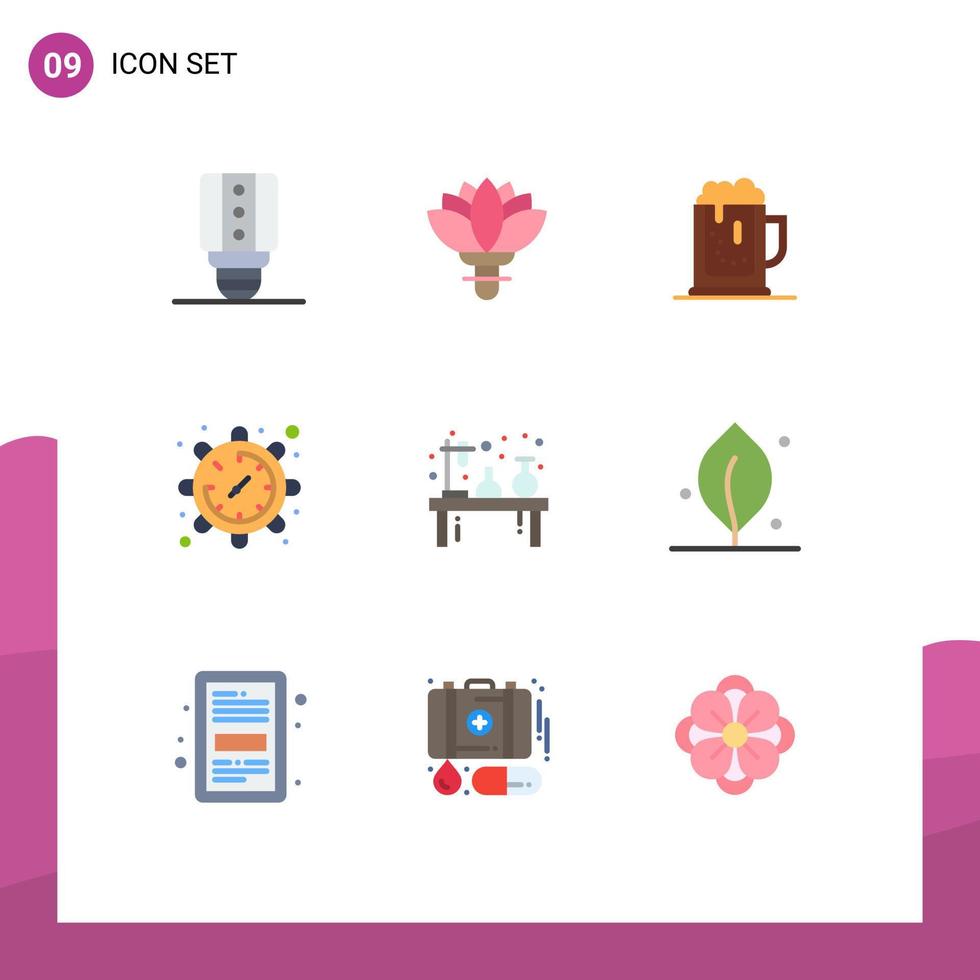 Group of 9 Modern Flat Colors Set for experiment watch beer time gear Editable Vector Design Elements