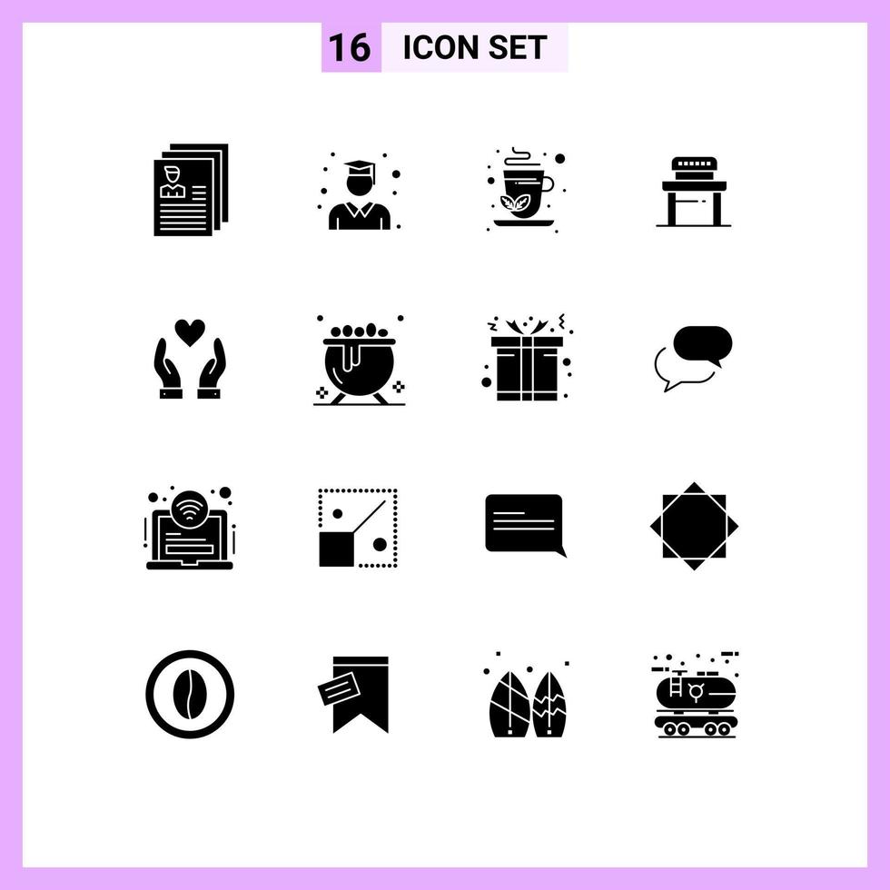Set of 16 Modern UI Icons Symbols Signs for love school school chair desk Editable Vector Design Elements