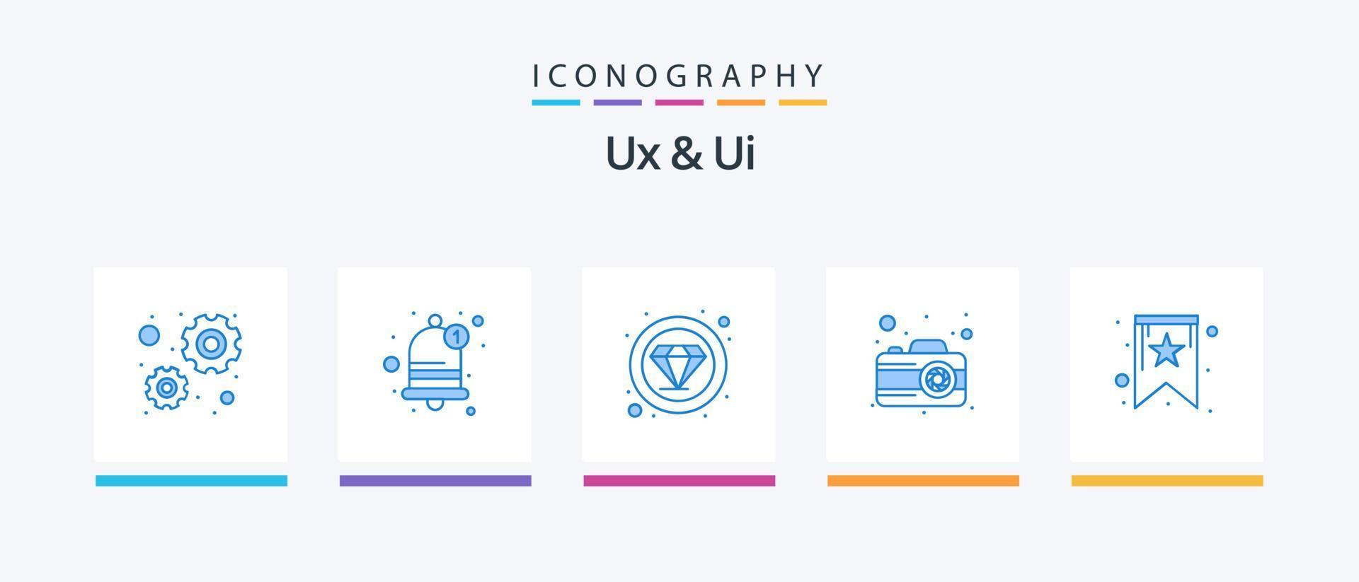 Ux And Ui Blue 5 Icon Pack Including used. bookmark. quality. picture. photo. Creative Icons Design vector