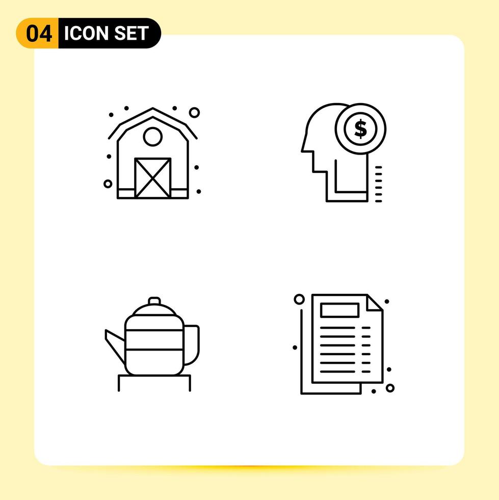Stock Vector Icon Pack of 4 Line Signs and Symbols for agriculture china idea thinking medical Editable Vector Design Elements