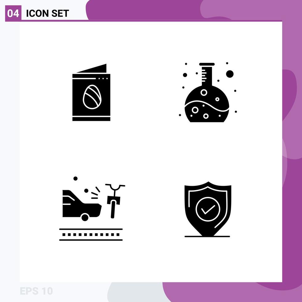 4 Universal Solid Glyph Signs Symbols of card car wedding flask confirm Editable Vector Design Elements