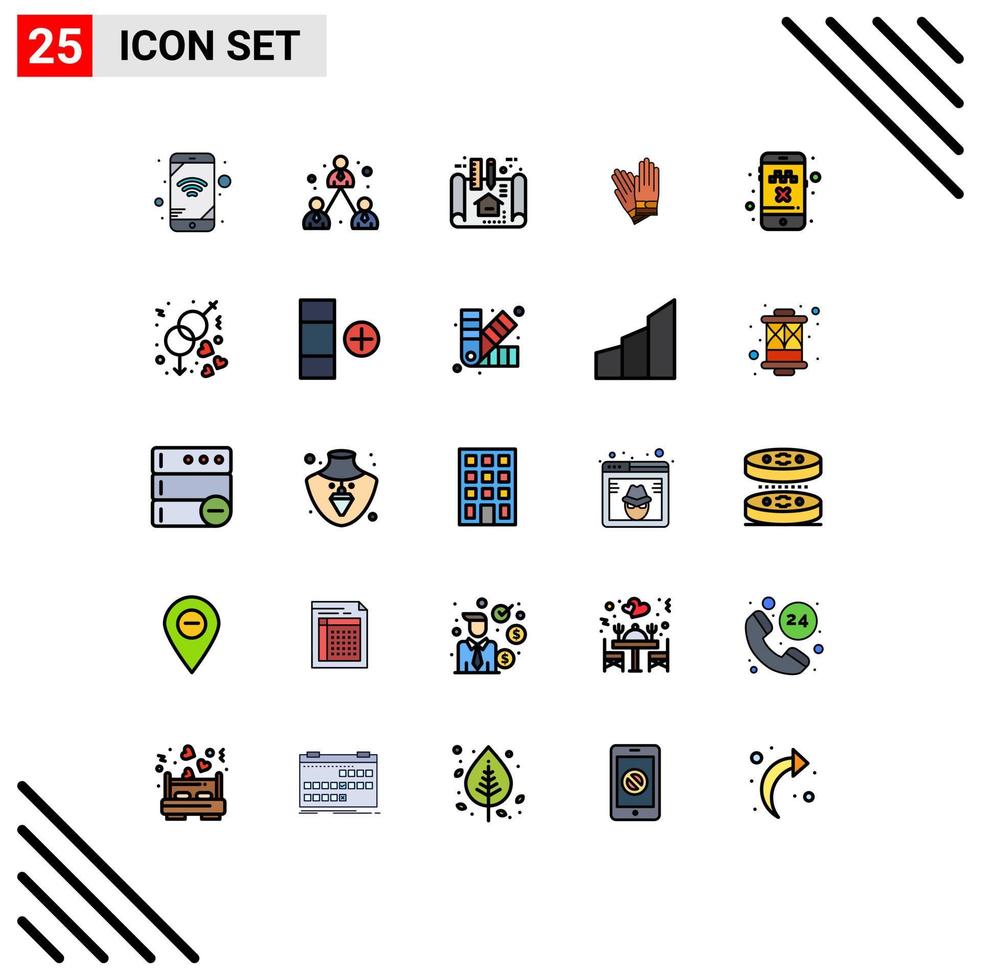 Group of 25 Filled line Flat Colors Signs and Symbols for taxi cab architecture repair building Editable Vector Design Elements