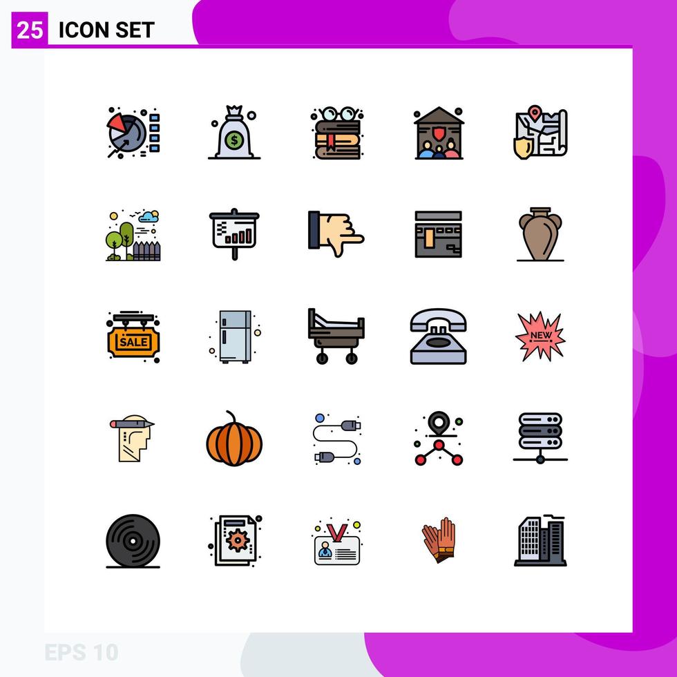 Stock Vector Icon Pack of 25 Line Signs and Symbols for security map education gdpr insurance Editable Vector Design Elements