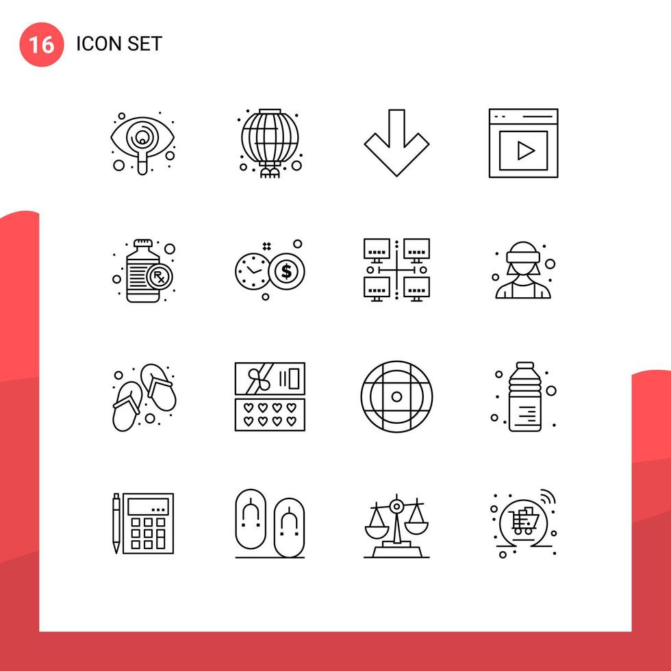 Pictogram Set of 16 Simple Outlines of heart vide arrow user content Editable Vector Design Elements