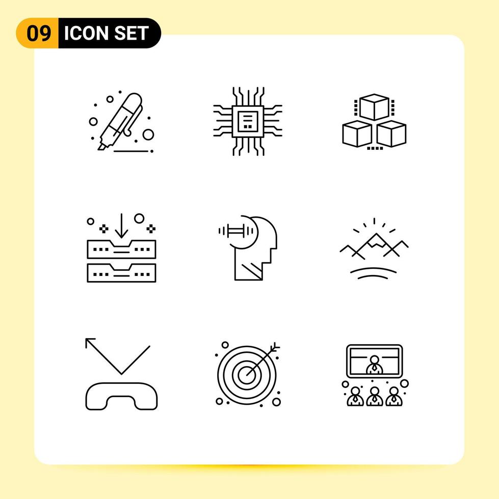 Group of 9 Modern Outlines Set for training drawer technology archive drawer shepping Editable Vector Design Elements