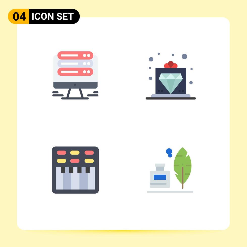 Set of 4 Vector Flat Icons on Grid for monitor movie web royal sound Editable Vector Design Elements
