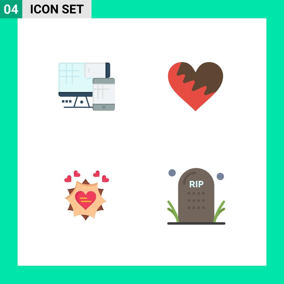 Editable Vector Line Pack of 4 Simple Flat Icons of computer love education like valentine Editable Vector Design Elements