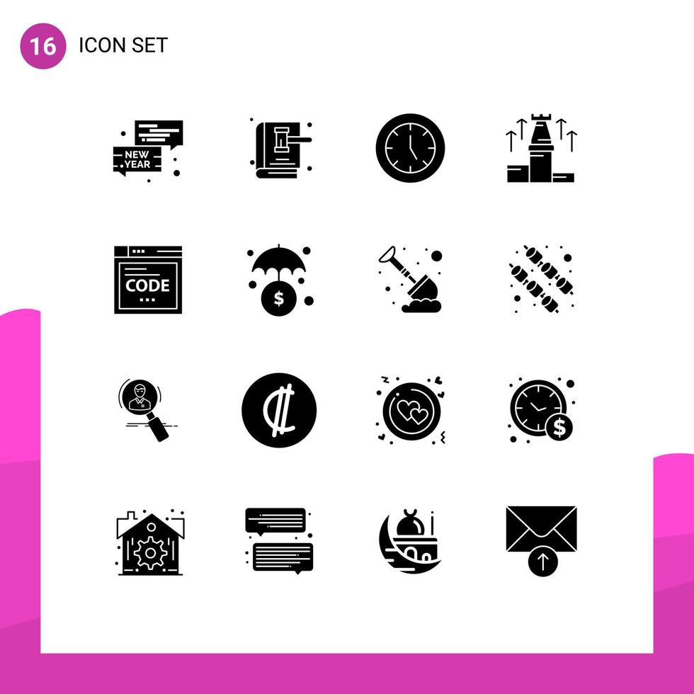 conjunto de dieciséis moderno ui íconos símbolos señales para ajedrez arriba ley libro estrategia productos editable vector diseño elementos