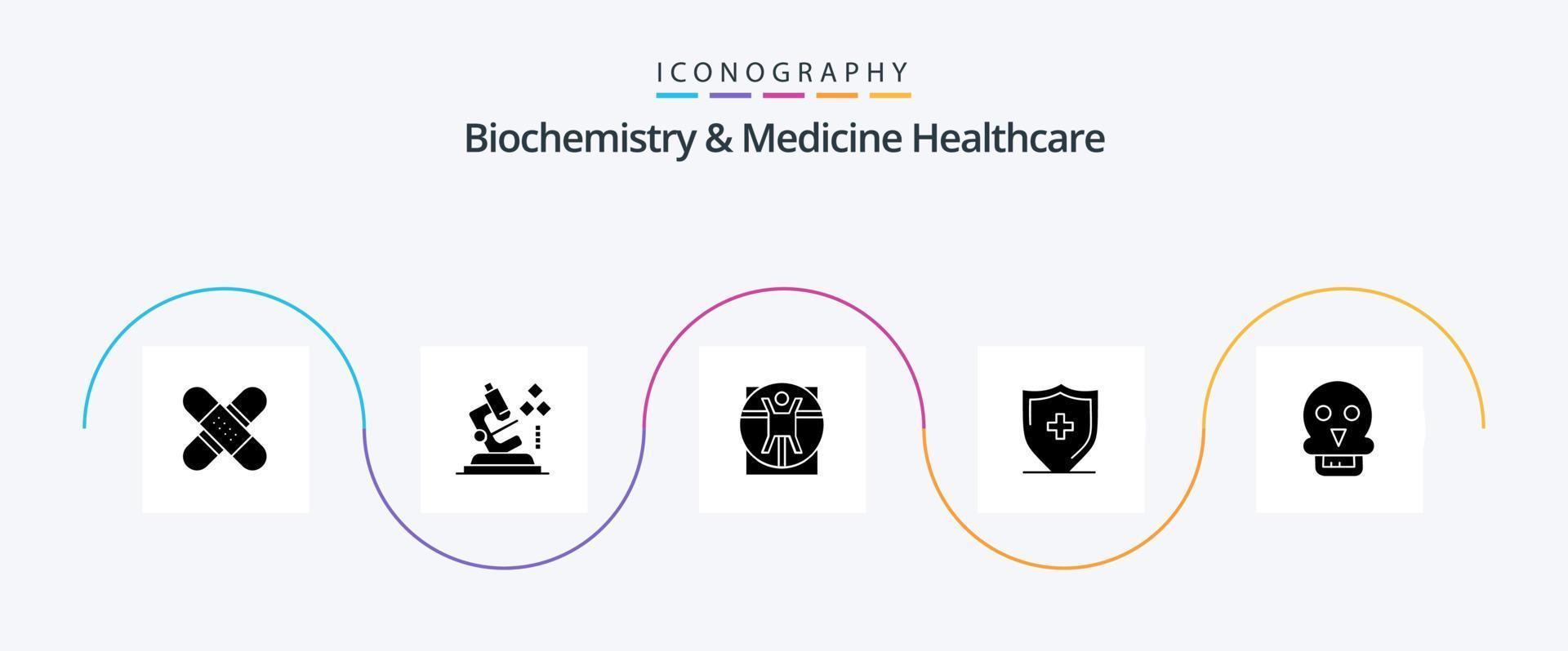 Biochemistry And Medicine Healthcare Glyph 5 Icon Pack Including shield. sign. lab. hospital. medical vector