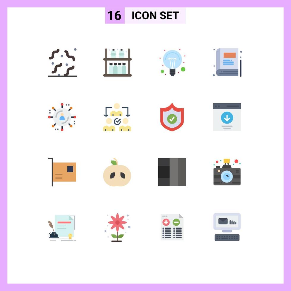 16 User Interface Flat Color Pack of modern Signs and Symbols of internet advertising education education bookmark light bulb Editable Pack of Creative Vector Design Elements