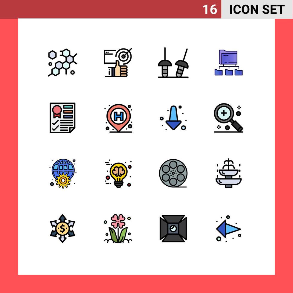 16 User Interface Flat Color Filled Line Pack of modern Signs and Symbols of page data fencing computing folders Editable Creative Vector Design Elements