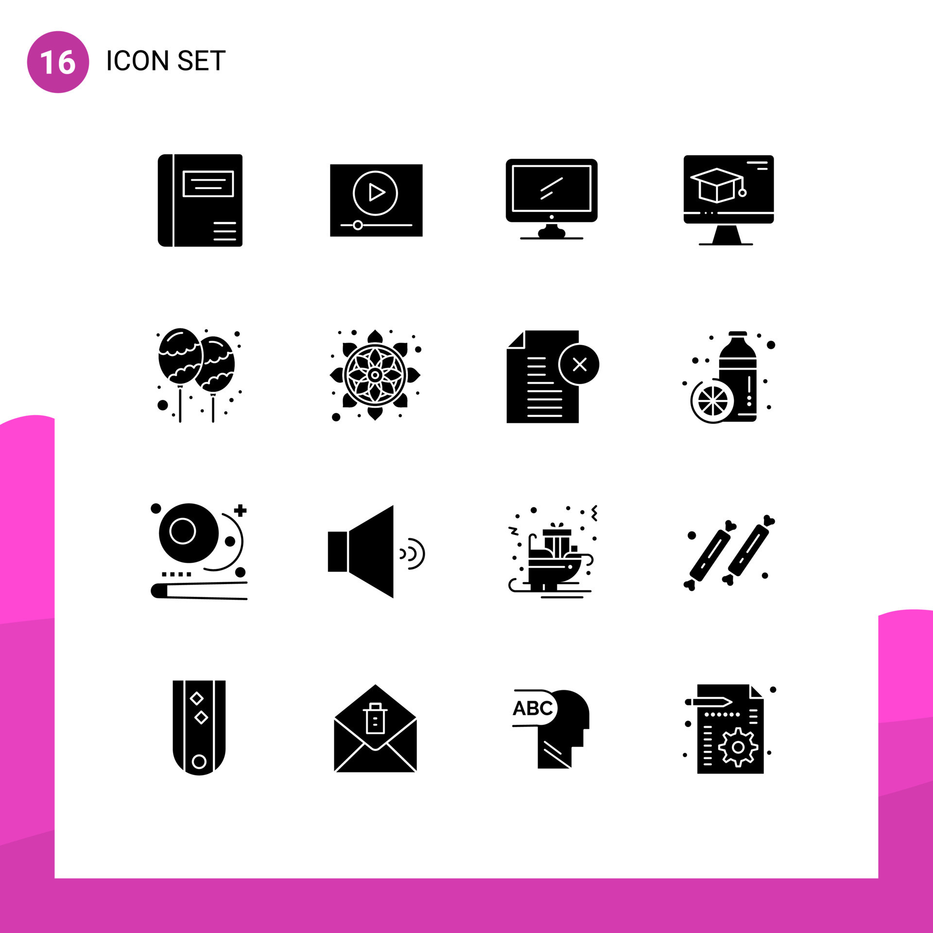 Set of 16 Modern UI Icons Symbols Signs for balloon education computer ...