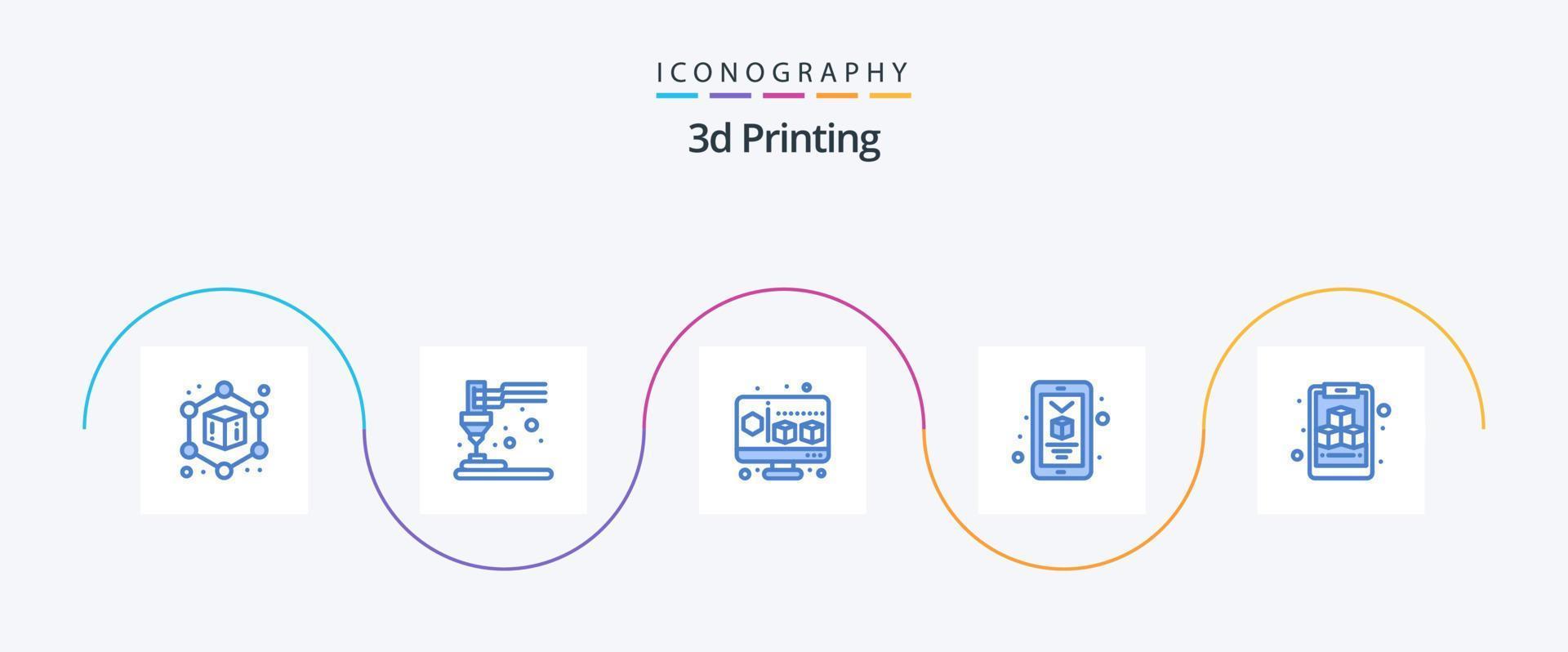 3d Printing Blue 5 Icon Pack Including cube. clipboard. cube. smartphone. mobile vector