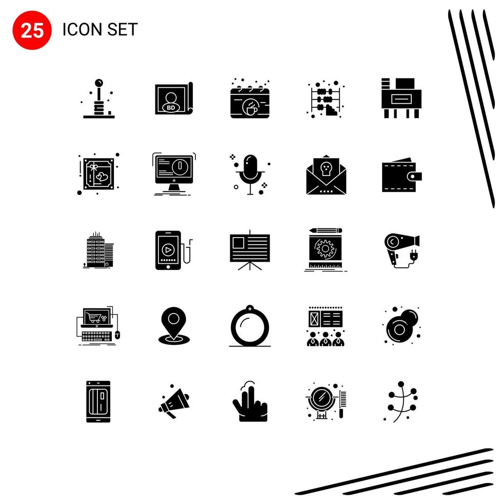 25 Universal Solid Glyphs Set for Web and Mobile Applications desk calculator international business cup Editable Vector Design Elements