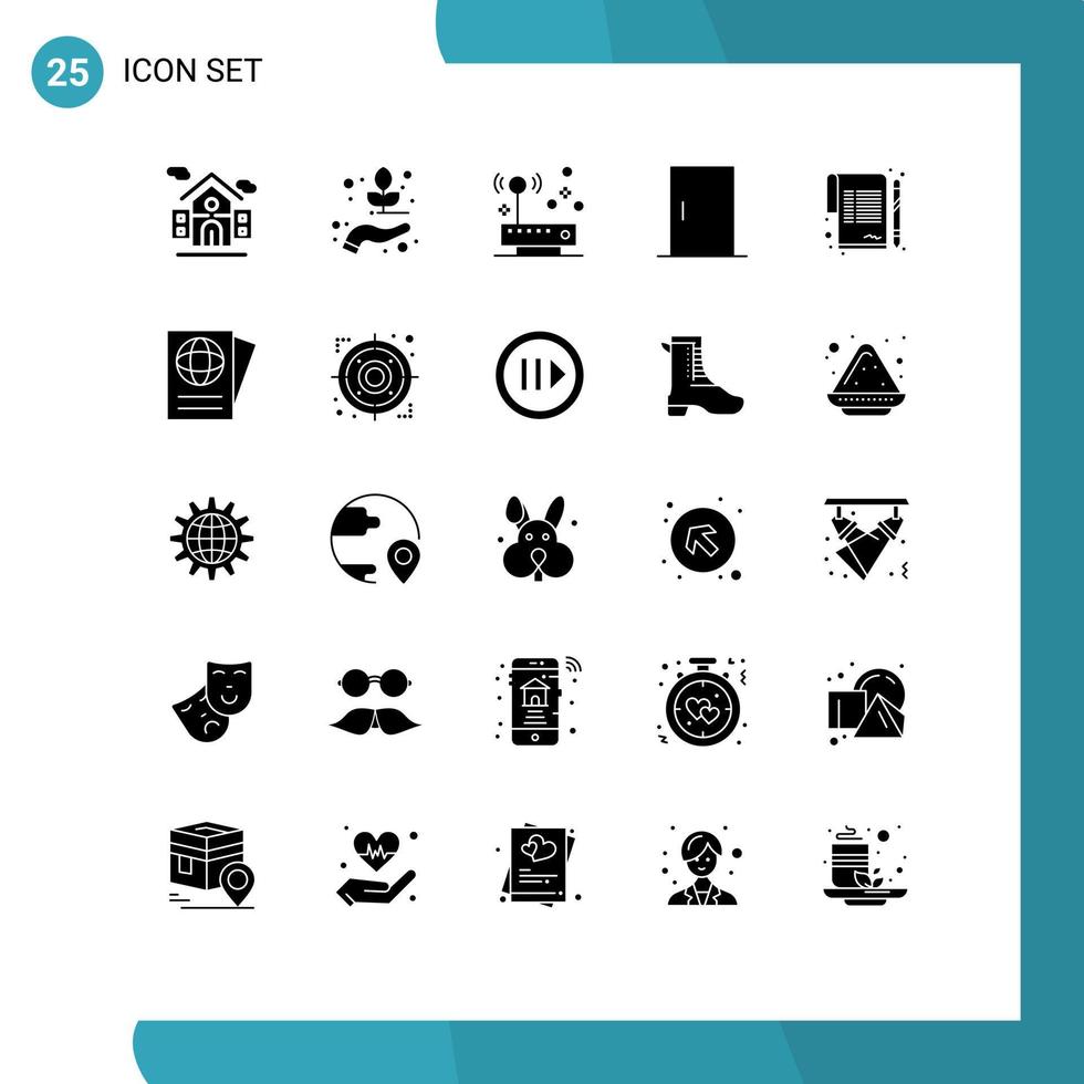 Pack of 25 Modern Solid Glyphs Signs and Symbols for Web Print Media such as sign contract hardware home appliances furniture Editable Vector Design Elements