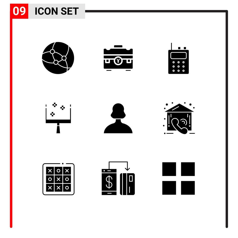 Group of 9 Solid Glyphs Signs and Symbols for user girl communication avatar dustpan Editable Vector Design Elements