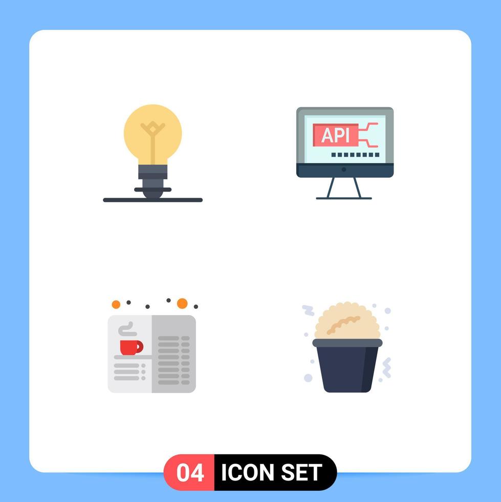 Group of 4 Flat Icons Signs and Symbols for bulb coffee computer education food Editable Vector Design Elements