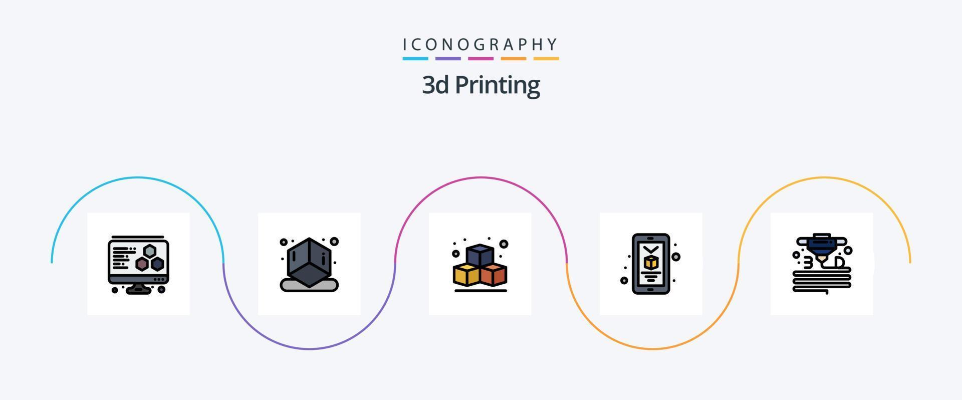 3d Printing Line Filled Flat 5 Icon Pack Including plastic. gadget. box. 3d.printing vector