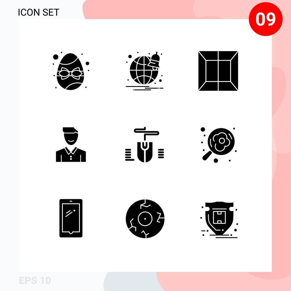 Set of 9 Modern UI Icons Symbols Signs for mouse person production man face Editable Vector Design Elements