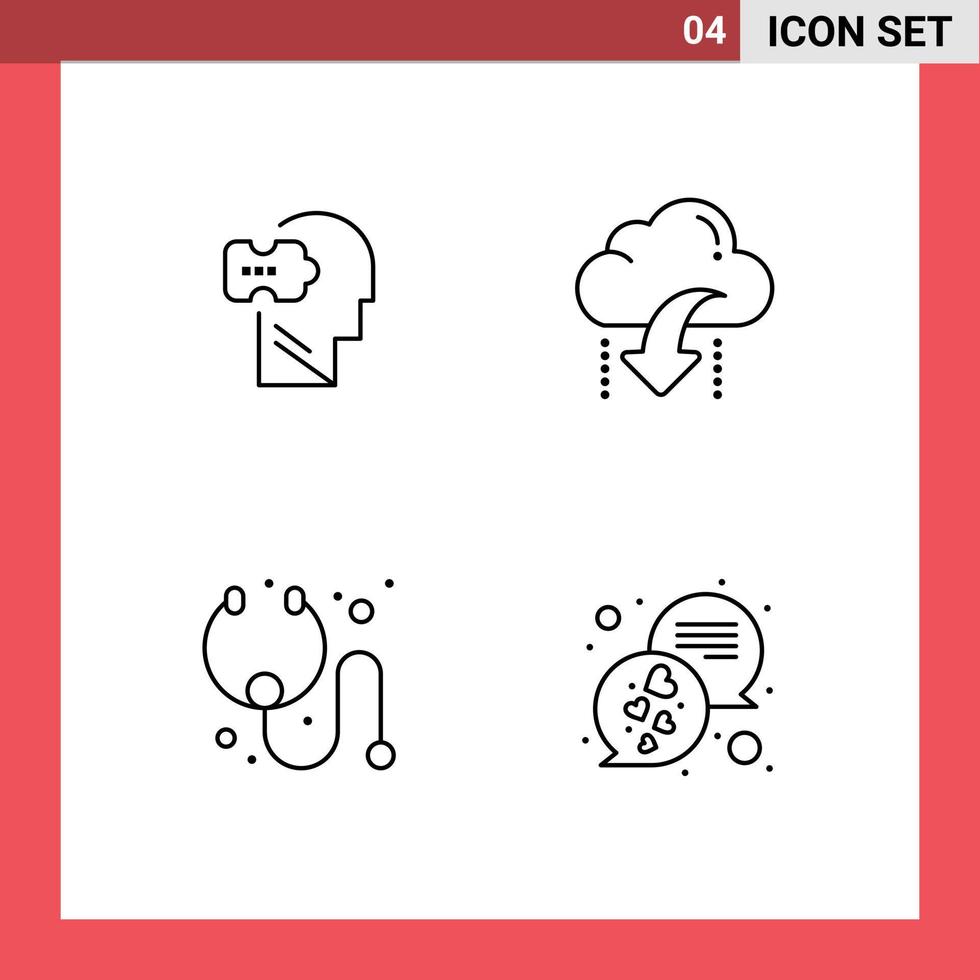 Set of 4 Commercial Filledline Flat Colors pack for logic cure solving down stethoscope Editable Vector Design Elements