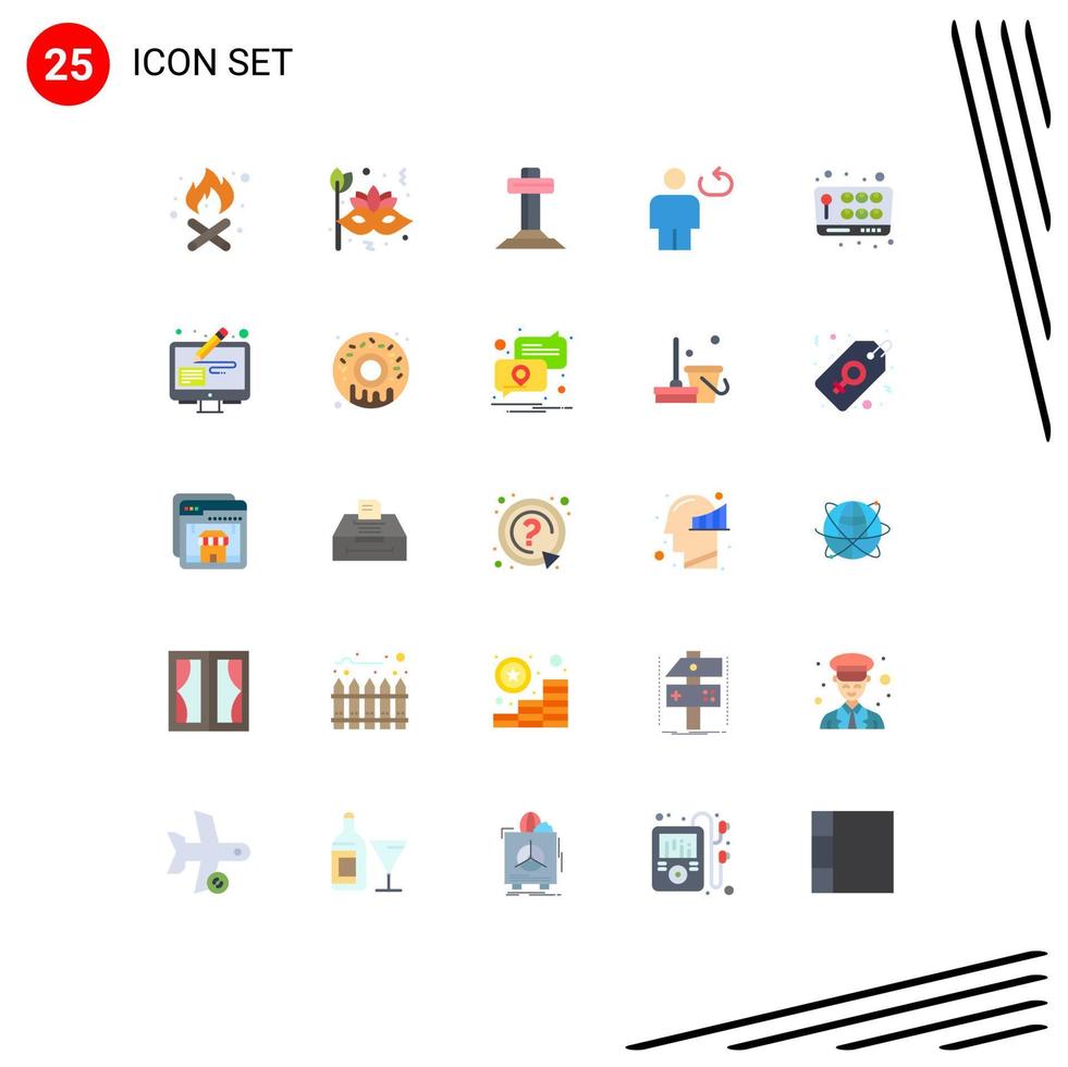 Mobile Interface Flat Color Set of 25 Pictograms of joystick loop celebration human avatar Editable Vector Design Elements