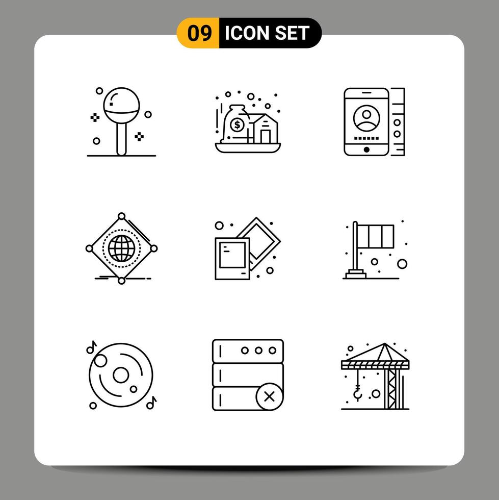 Pictogram Set of 9 Simple Outlines of global things care internet phone Editable Vector Design Elements