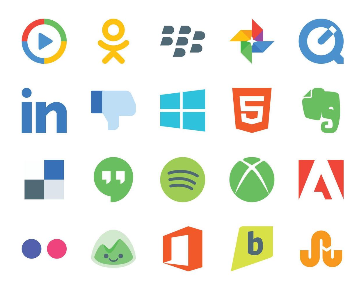 20 Social Media Icon Pack Including basecamp adobe windows xbox hangouts vector
