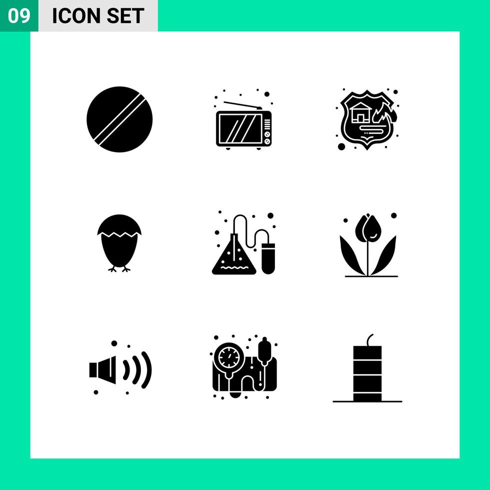 Mobile Interface Solid Glyph Set of 9 Pictograms of experiment egg device easter storage Editable Vector Design Elements