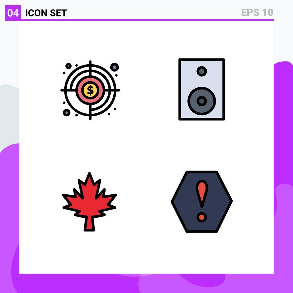 4 User Interface Filledline Flat Color Pack of modern Signs and Symbols of aim canada finding goal products maple Editable Vector Design Elements