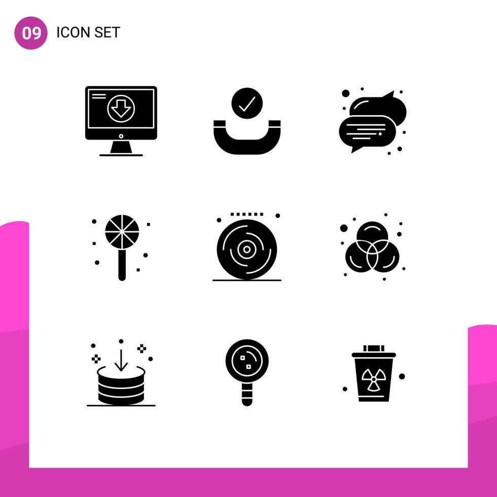 Set of 9 Vector Solid Glyphs on Grid for party celebration bubble birthday halloween Editable Vector Design Elements