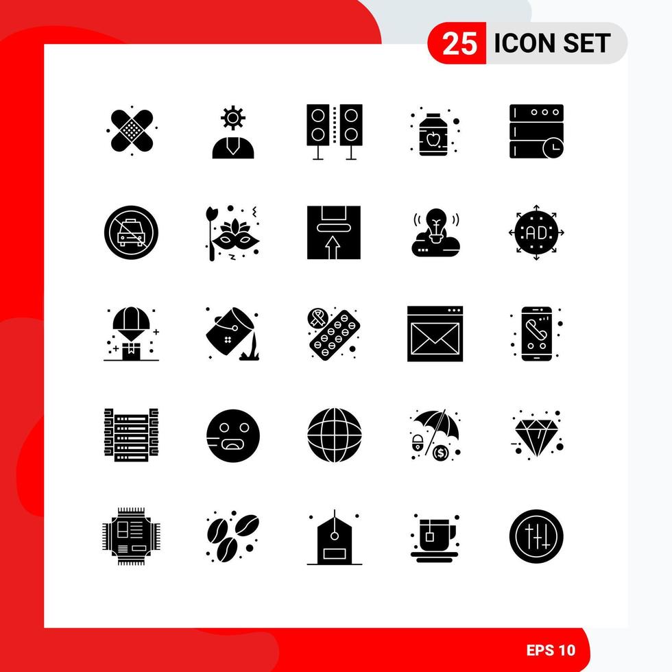 Group of 25 Solid Glyphs Signs and Symbols for database food support baby speaker Editable Vector Design Elements