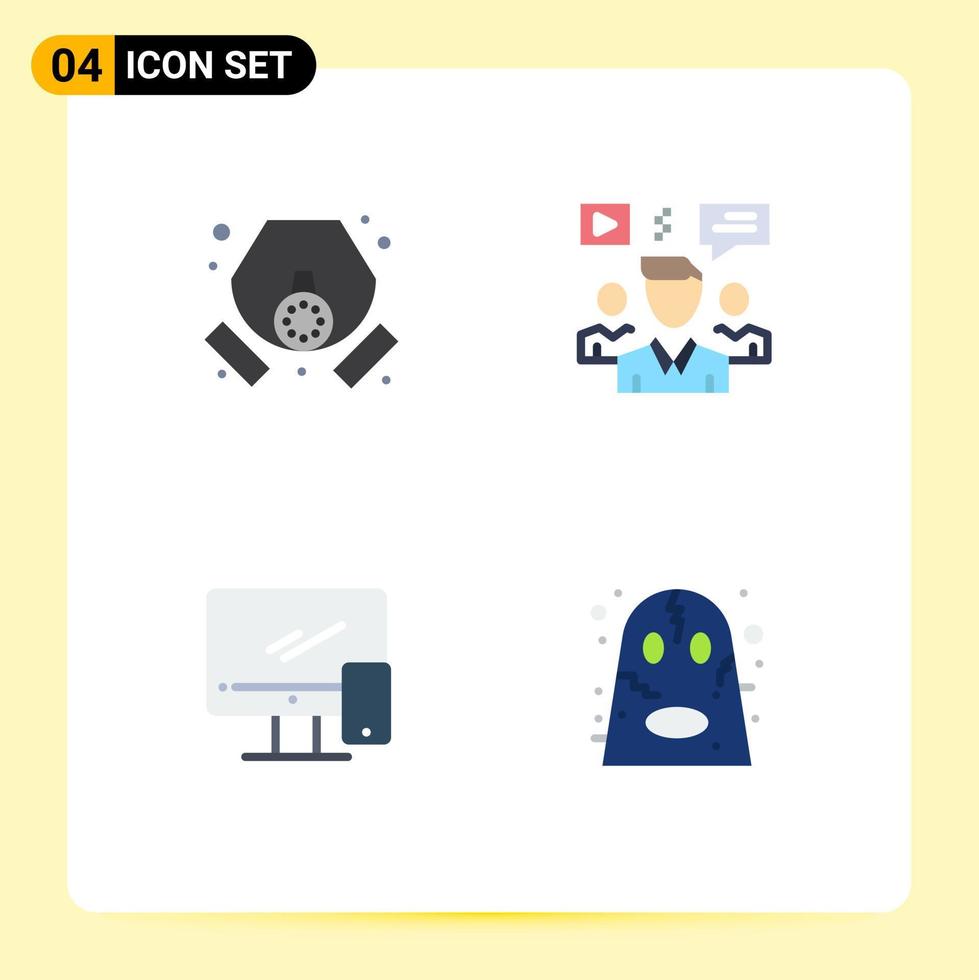 4 Creative Icons Modern Signs and Symbols of gas computer waste chat device Editable Vector Design Elements