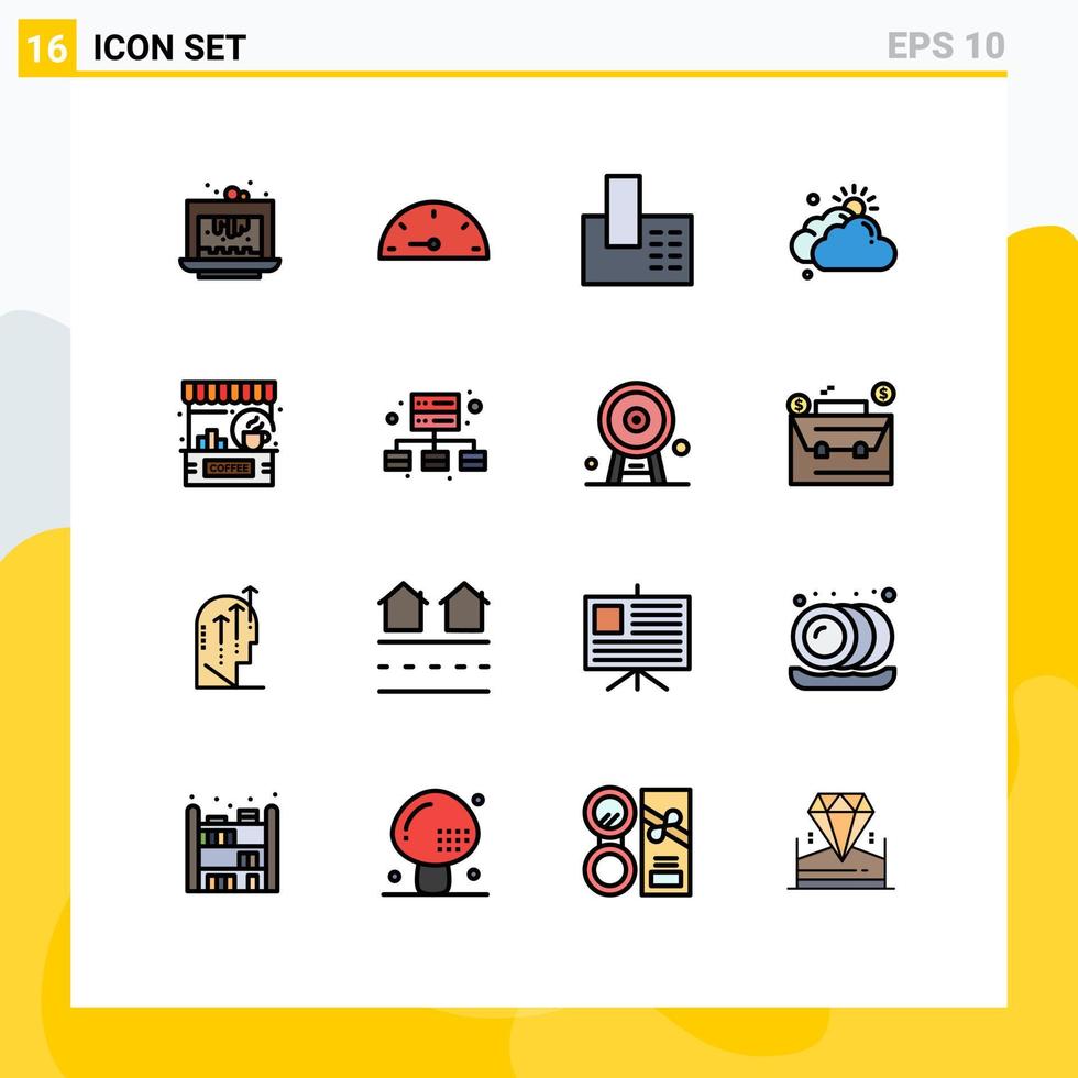 16 Thematic Vector Flat Color Filled Lines and Editable Symbols of cafe sun appliances day cloud Editable Creative Vector Design Elements