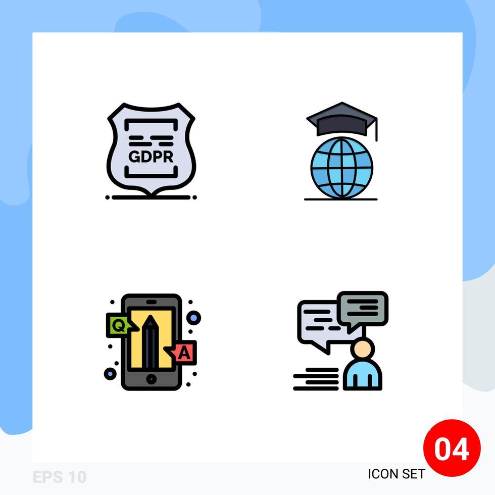 Filledline Flat Color Pack of 4 Universal Symbols of data privacy answers privacy internet online Editable Vector Design Elements