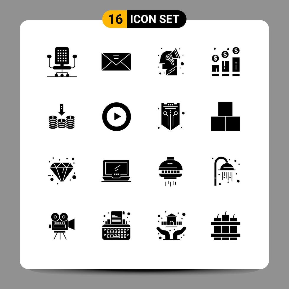 16 Solid Glyph concept for Websites Mobile and Apps coins graph campaign investment growth Editable Vector Design Elements