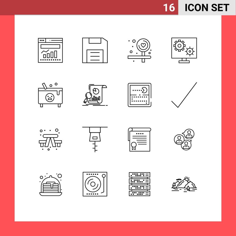 Mobile Interface Outline Set of 16 Pictograms of cauldron screen gadget preference configure Editable Vector Design Elements