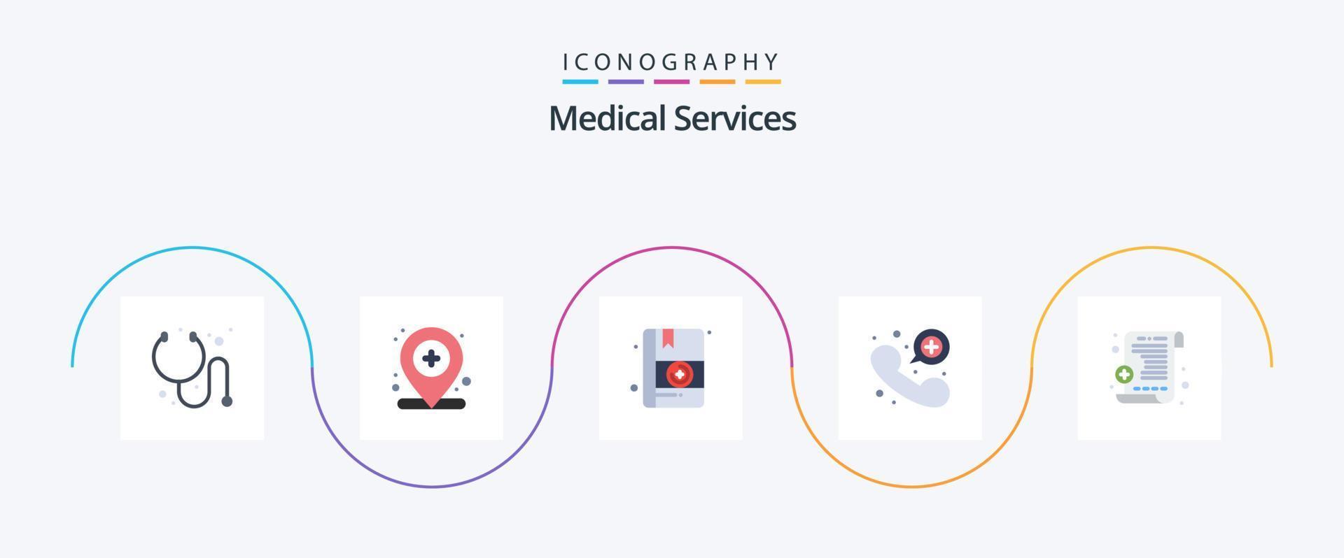 Medical Services Flat 5 Icon Pack Including . prescription. medicine. medical report. emergency vector
