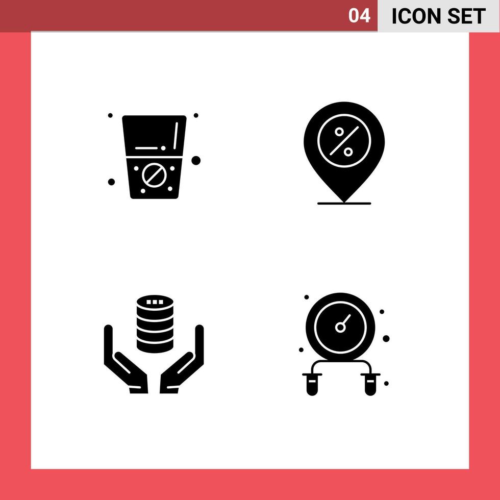 Mobile Interface Solid Glyph Set of 4 Pictograms of diet hand ecommerce percentage secure Editable Vector Design Elements