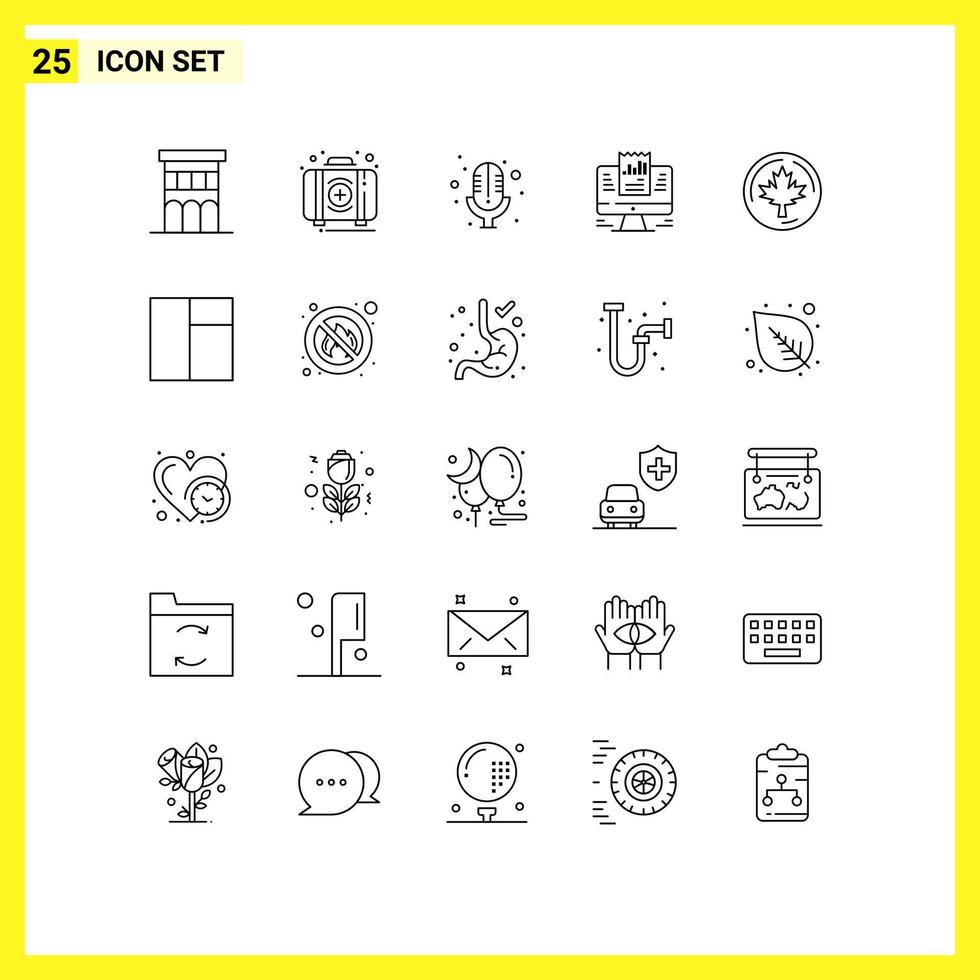 Stock Vector Icon Pack of 25 Line Signs and Symbols for data laptop kit presentation record Editable Vector Design Elements