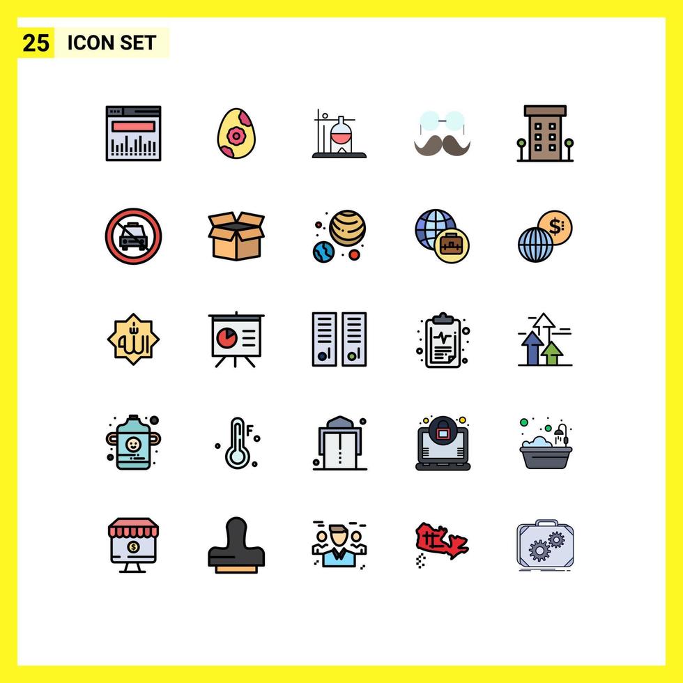 Editable Vector Line Pack of 25 Simple Filled line Flat Colors of shop front buildings rehydration men movember Editable Vector Design Elements