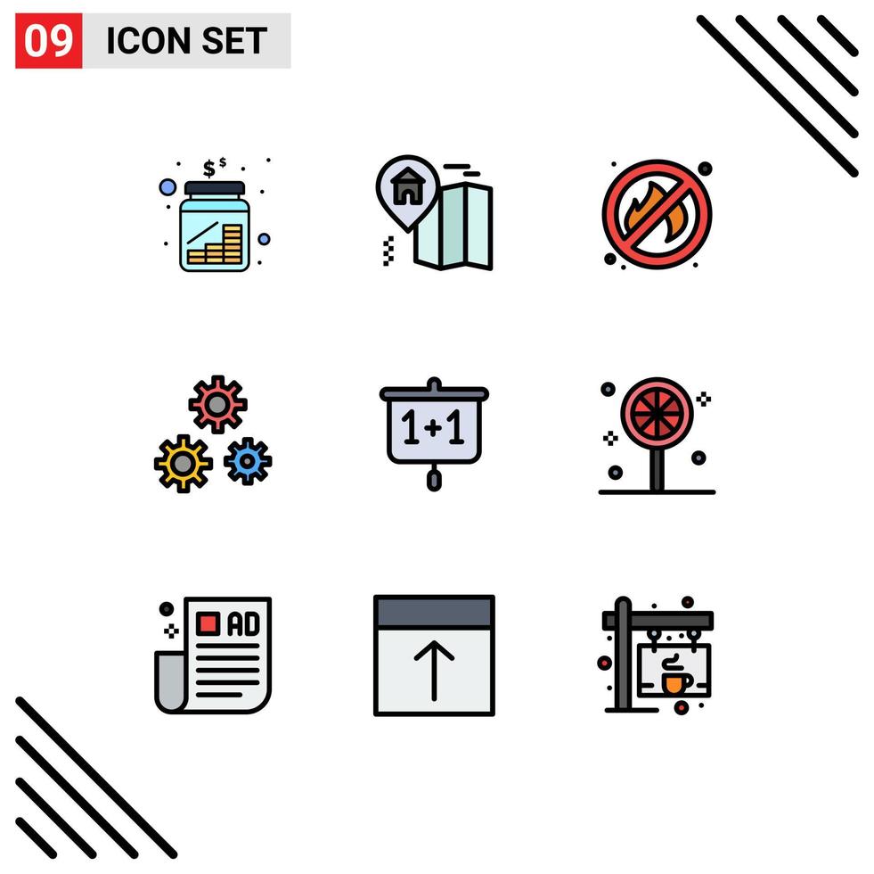 Universal Icon Symbols Group of 9 Modern Filledline Flat Colors of presentation chart fire service gears Editable Vector Design Elements