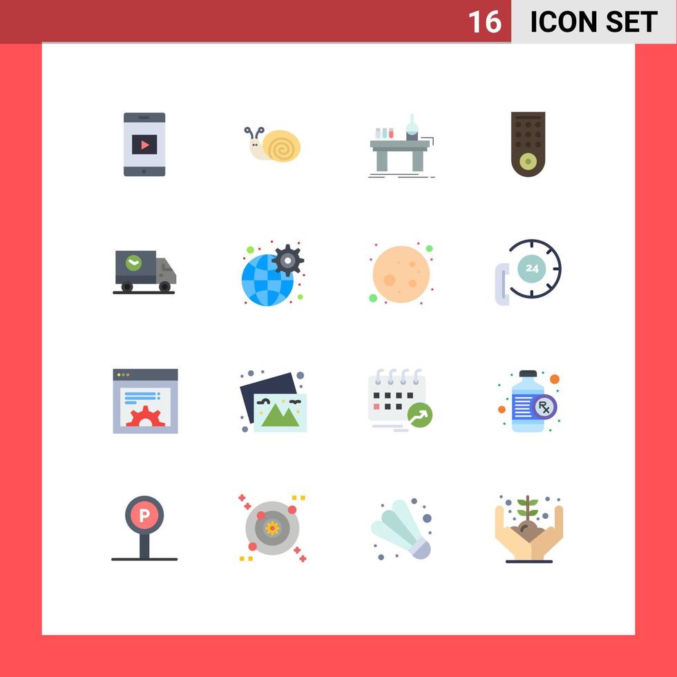 16 Universal Flat Color Signs Symbols of shipping buy chemistry tv control Editable Pack of Creative Vector Design Elements