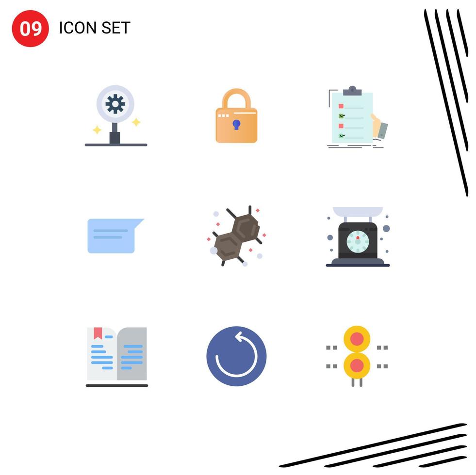 9 Thematic Vector Flat Colors and Editable Symbols of chemistry chatting checklist basic clipboard Editable Vector Design Elements